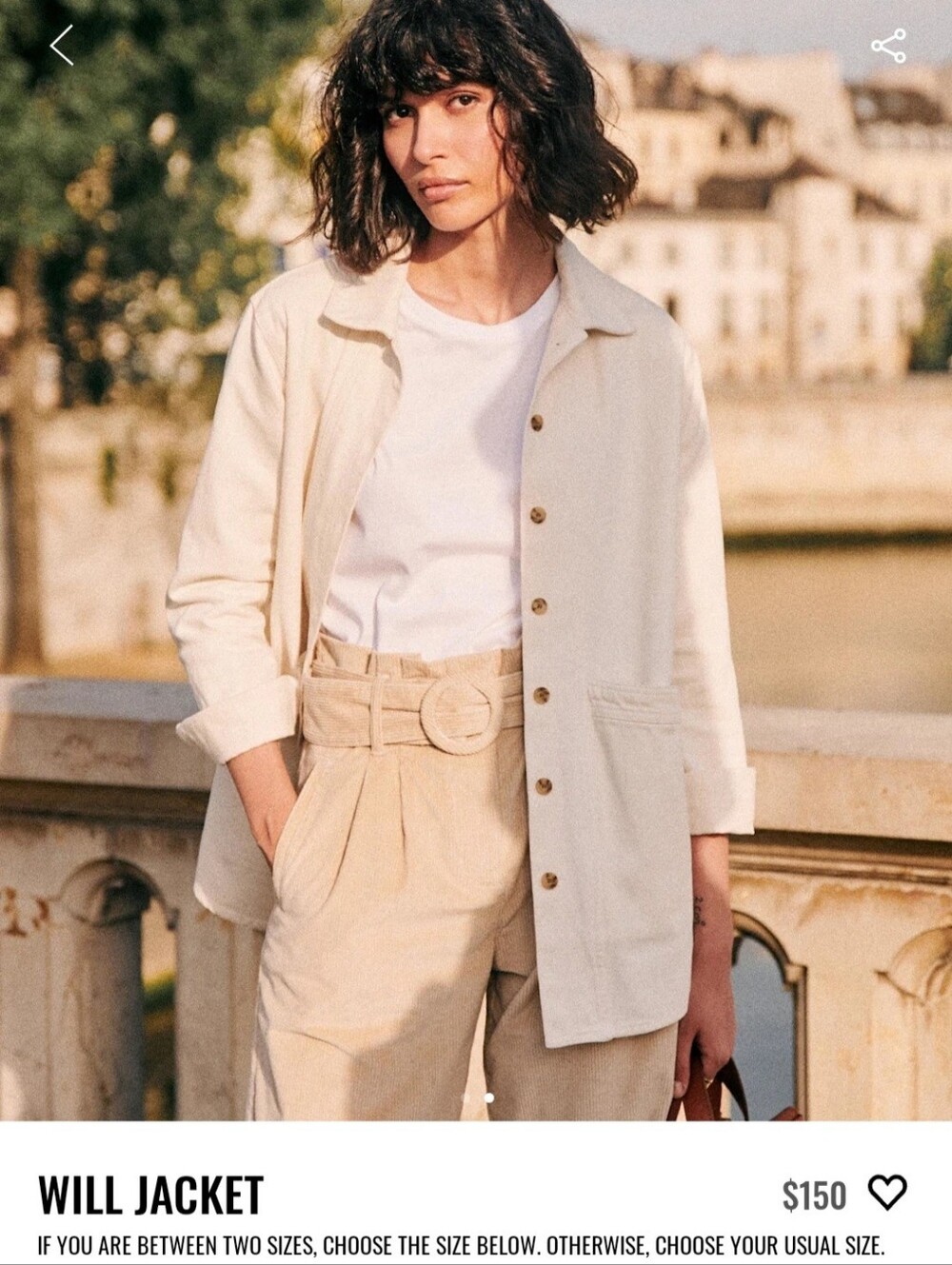 Sezane WillJacket Size S, Ercu